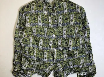 빈티지 쇼와 레트로 꽃무늬 올 패턴 긴팔 셔츠 그린 구제 의류