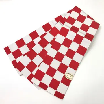 반폭 오비 요네자와 직물 체크 패턴 빨간색 화이트 컬러 KO-1304