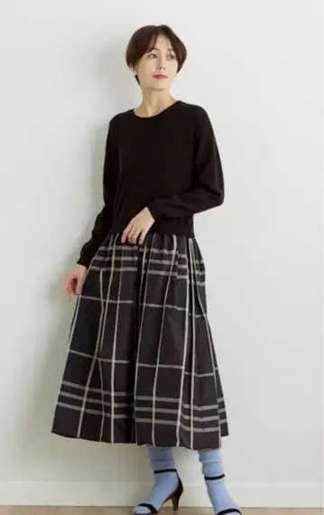 INED CLARO 모치모다 니트 x 체크 타프타 원피스 시착만