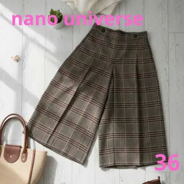 나노 유니버스 체크 무늬 와이드 팬츠 가우초 브라운 예쁜 코디