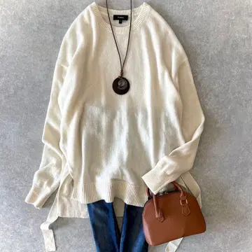 새상품급 띠어리 Theory 캐시미어 혼방 풀오버 니트 벨티드 화이트 S