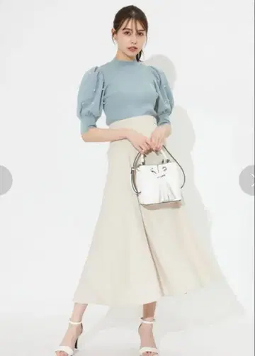 사이드 더블 버클 벨트 플레어 스커트 swingle 아이보리 손세탁 가능