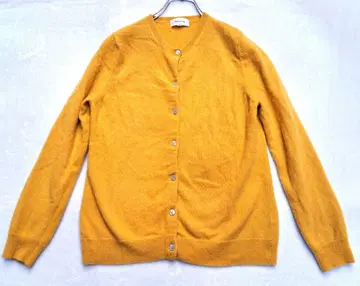 피아 캐시미어 100% 가디건 머스타드 컬러 긴팔 L 여성용