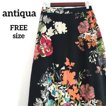 antiqua 안티카 플라워 디자인 롱 스커트 A라인 블랙