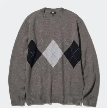 UNIQLO 프리미엄 라무 크루넥 스웨터 아가일 XL