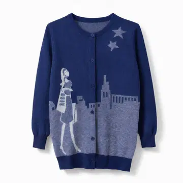 자수 니트 가디건 네이비 별 패턴 인물 패턴 M~L 상당