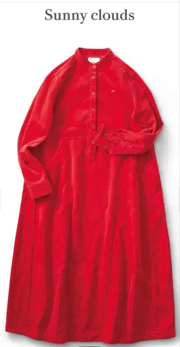 Sunny clouds 빨간색 긴팔 셔츠 원피스