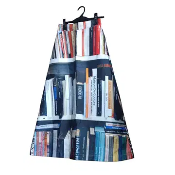 Ameri MANY BOOKS 책장 패턴 스커트 플레어