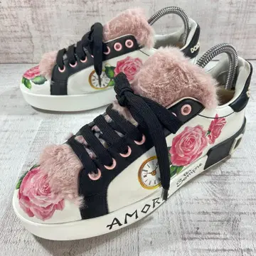 [ 레어 ] D&G 돌체앤가바나 장미 무늬 스니커즈 퍼 핑크