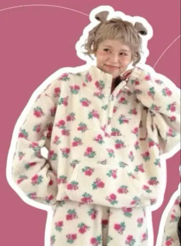 ayano 보아 하프 지퍼 풀오버 꽃무늬 시마무라 M