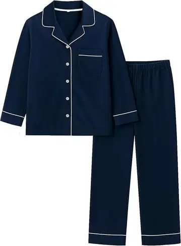 룸웨어 여성용 파자마 프론트 오픈 상하의 세트 면 혼방 긴팔 루즈핏