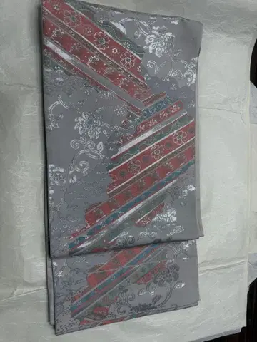 그레이 꽃무늬 후쿠로 오비