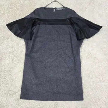 새상품급 사카요리 울 캐시미어 혼방 가죽 양가죽 플레어 슬리브 원피스