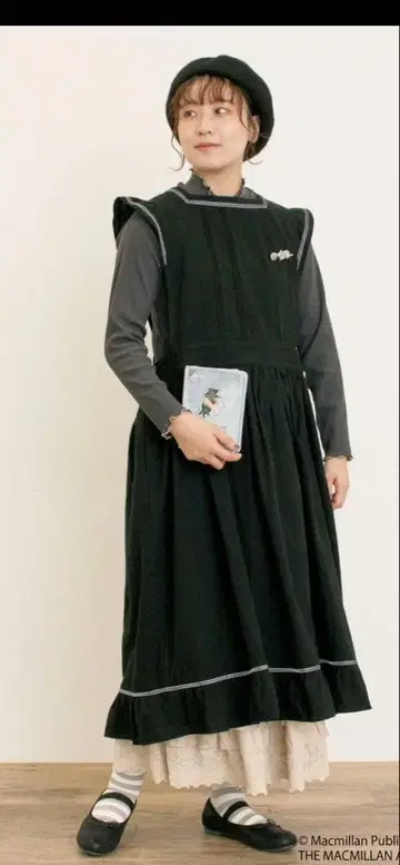 [ Alice x Samansa Mos2 ] 배색 에이프런 원피스 블랙