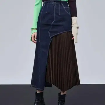 [ UNITED TOKYO ] 데님 플리츠 콤비 스커트