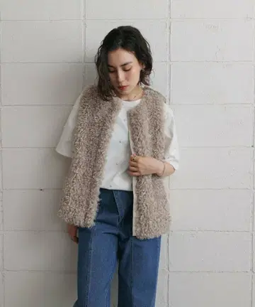 미사용 택 포함 부즈루드 퍼 사이드 절개 바이컬러 베스트