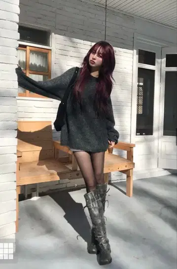 오버 사이즈 그레이 믹스 니트 스웨터