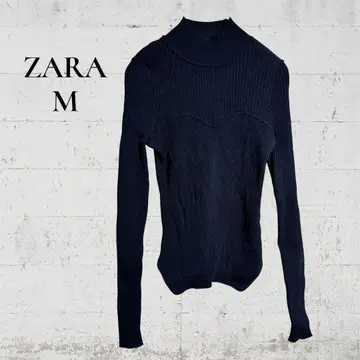 [ ZARA 자라 ] [ M ] 슬림 니트 긴팔 신축 슬림 블랙 심플