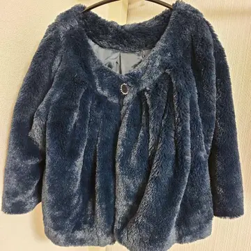 네이비 인조 모피 가디건