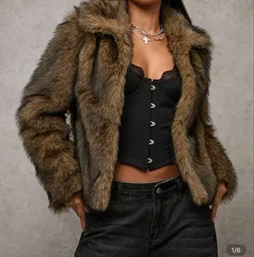 SHEIN 브라운 퍼 아우터