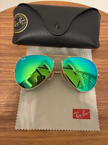 레이밴 에비에이터 레이밴 미러 그린 (케이스, 크로스 포함)