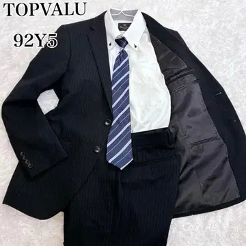 TOPVALU 탑밸류 비즈니스 정장 섀도우 스트라이프 블랙 울 혼방