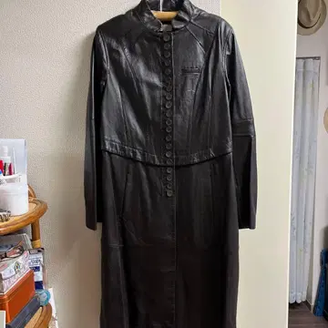 BOSS 짙은 브라운 롱 가죽 자켓 40