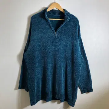 니트 스웨터 하프 지퍼 블루