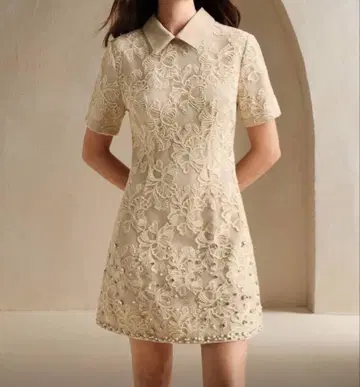 레이스 반팔 원피스 베이지