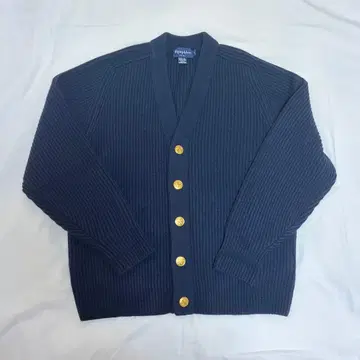 Gymplex 울 리브 V넥 니트 가디건 네이비