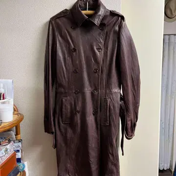 브라운 가죽 트렌치코트 더블 브레스트