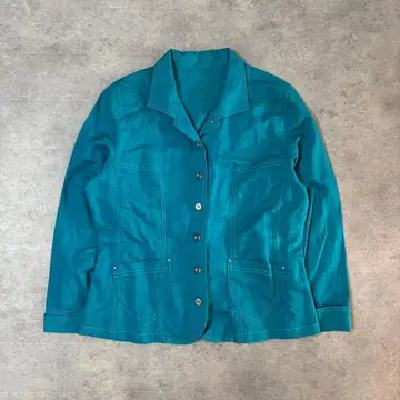 린넨 혼방 테일러드 자켓 블루 S 성숙 캐주얼 깔끔한 캐주얼