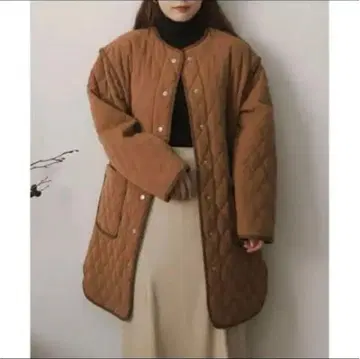브라운 퀼팅 자켓 롱 기장