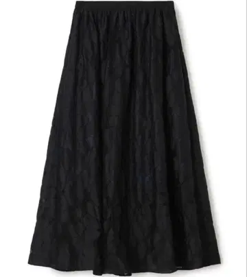 보르지 리프 튤 레이스 개더 롱 스커트 블랙