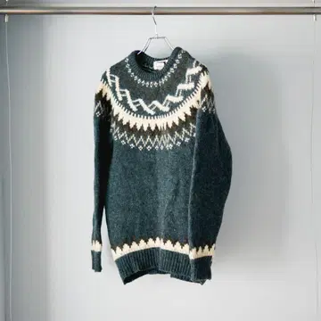 [ gim ] 울 100% 노르딕풍 전체 패턴 니트 그린 계열 L