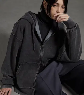 CIYOT-시요토 빈티지 가공 더블 지퍼 후드티 L 사이즈 블랙