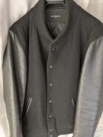 NANO UNIVERSE 블랙 바시티 자켓 양가죽(소매)