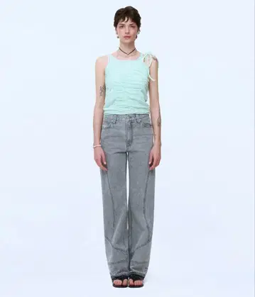 INSTANTFUNK 세미 와이드 데님 팬츠 - 그레이