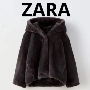새상품급 ZARA 인조 모피 자켓 후드 숏 기장 짧은 기장 숏코트