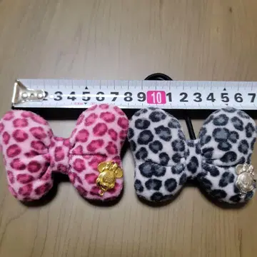 미니 레오파드 무늬 리본 머리끈 2개 세트