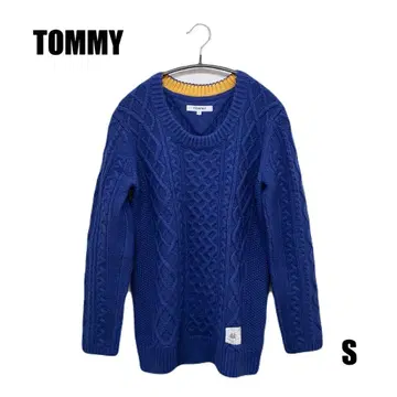 타미힐피거 케이블 니트 스웨터 블루 크루넥 S [ Z15 ]