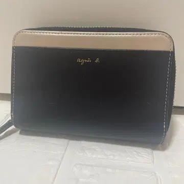 agnis b. 접이식 지갑 블랙/베이지
