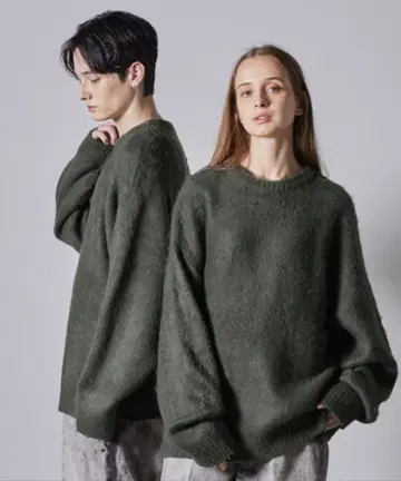 [ CLEL ] 모헤어 블렌드 샤기 디자인 니트 다크 그린 S