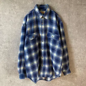 SEAHOP 옴브레 체크 셔츠 L 사이즈 블루 계열 울/아크릴 혼방
