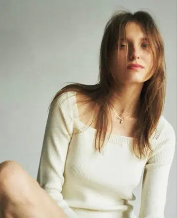 zoe 스퀘어 넥 트릭 니트 / 아이보리