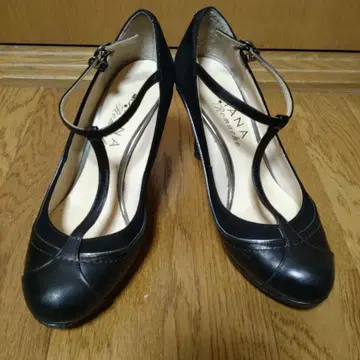 DIANA T스트랩 천연 가죽 x 스웨이드 하이힐 블랙 23.5cm