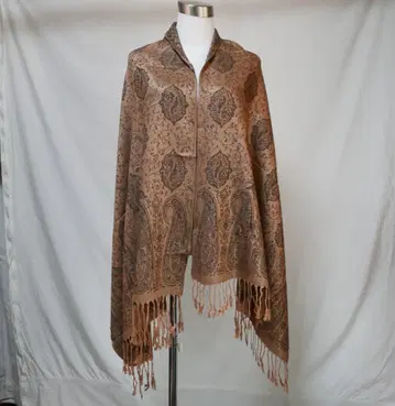캐시미어 100% 대형 스톨 페이즐리 무늬 베이지 x 브라운 미사용