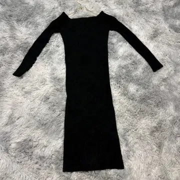 [그레일] (S) 리브 니트 원피스 오프숄더 타이트 실루엣 미니 기장