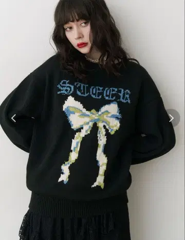 리본 자카드 루즈 니트