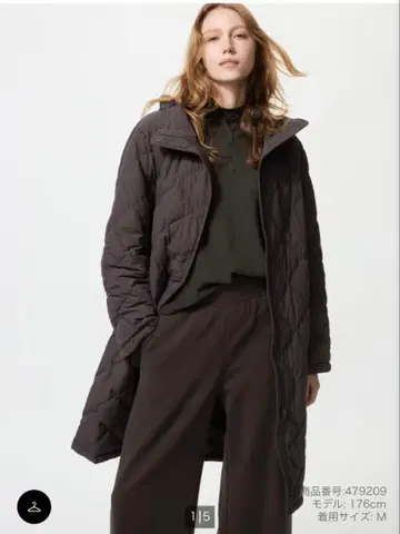 유니클로 퍼프 테크 롱 코트 릴랙스 핏 L 사이즈 다크 브라운